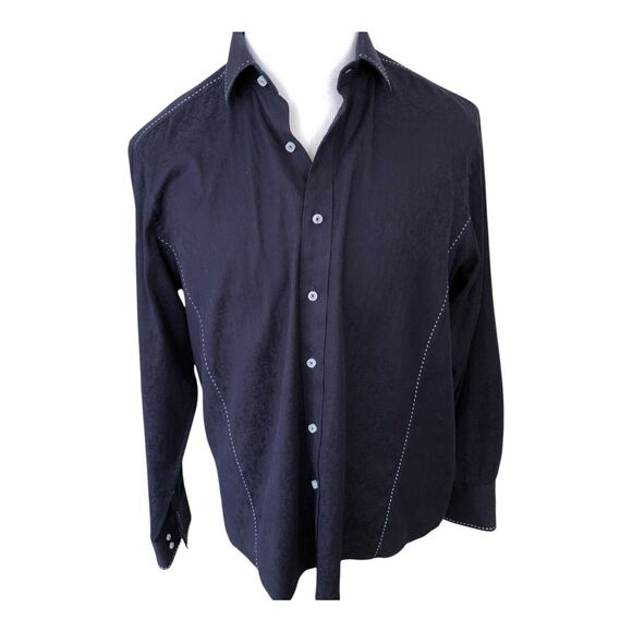 Zagiri Other - Zagiri Men Navy Long Sleeve Button Down White Stitching Emroidery Dress Shirt XL